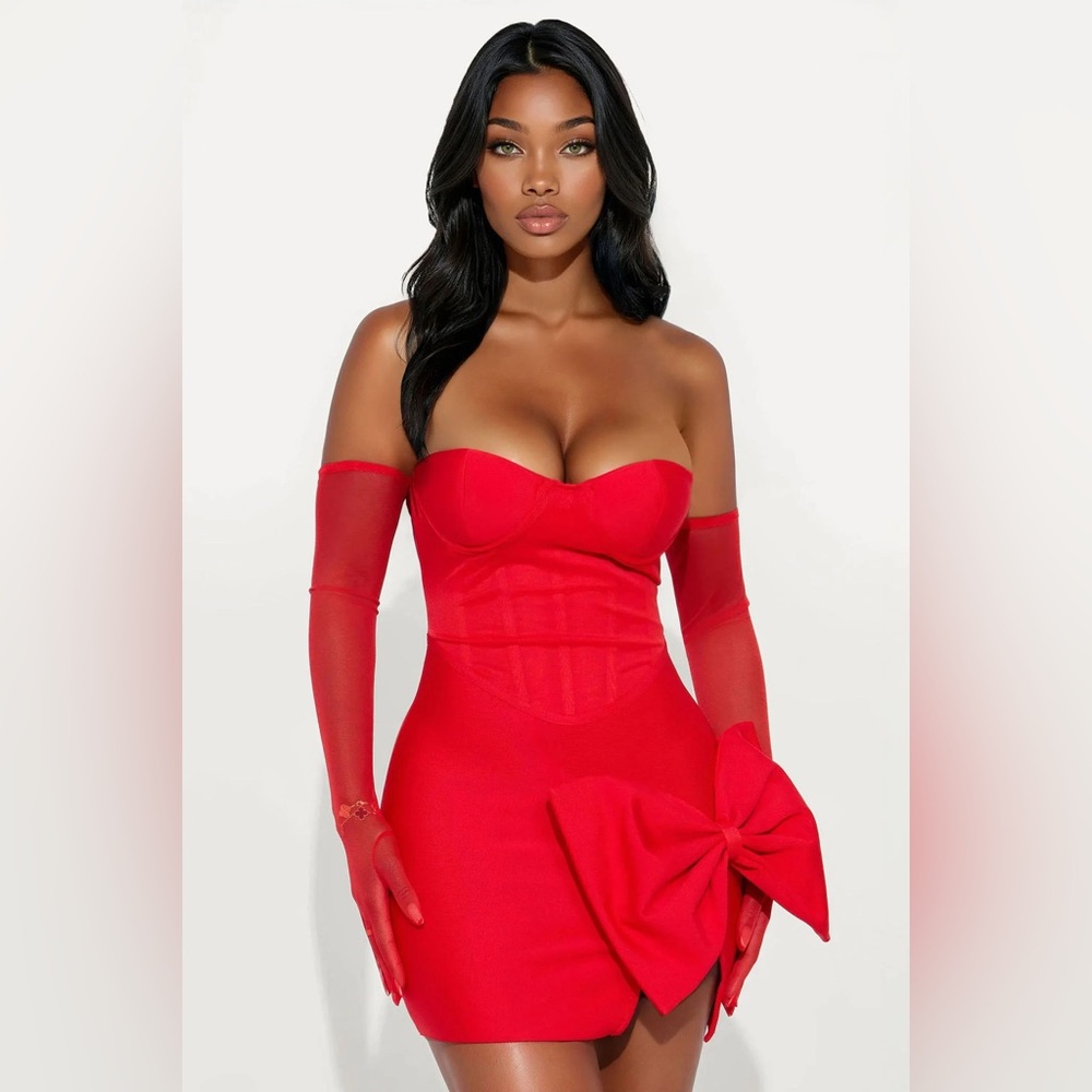 Love In The Air Bow Bandage Mini Dress - Red